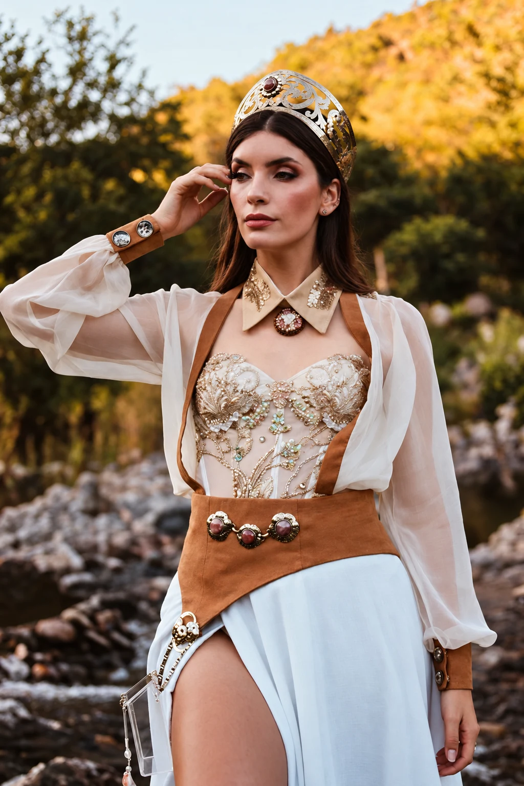 Diseño Autóctona con corsetería bordada y accesorios artesanales